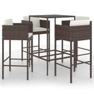 vidaXL 5 Piece Patio Bar Set with Cushions Poly Rattan Brown