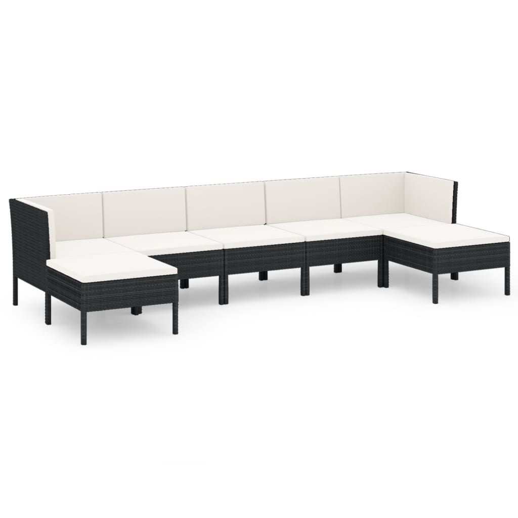 vidaXL 7 Piece Patio Lounge Set with Cushions Poly Rattan Black