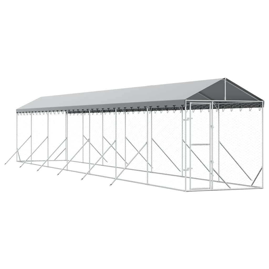 vidaXL Outdoor Dog Kennel with Roof Silver 2x14x2.5 m Galvanised Steel