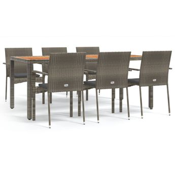 vidaXL 7 Piece Garden Dining Set with Cushions Grey Poly Rattan