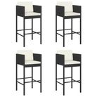 vidaXL Bar Stools 4 pcs with Cushions Black Poly Rattan
