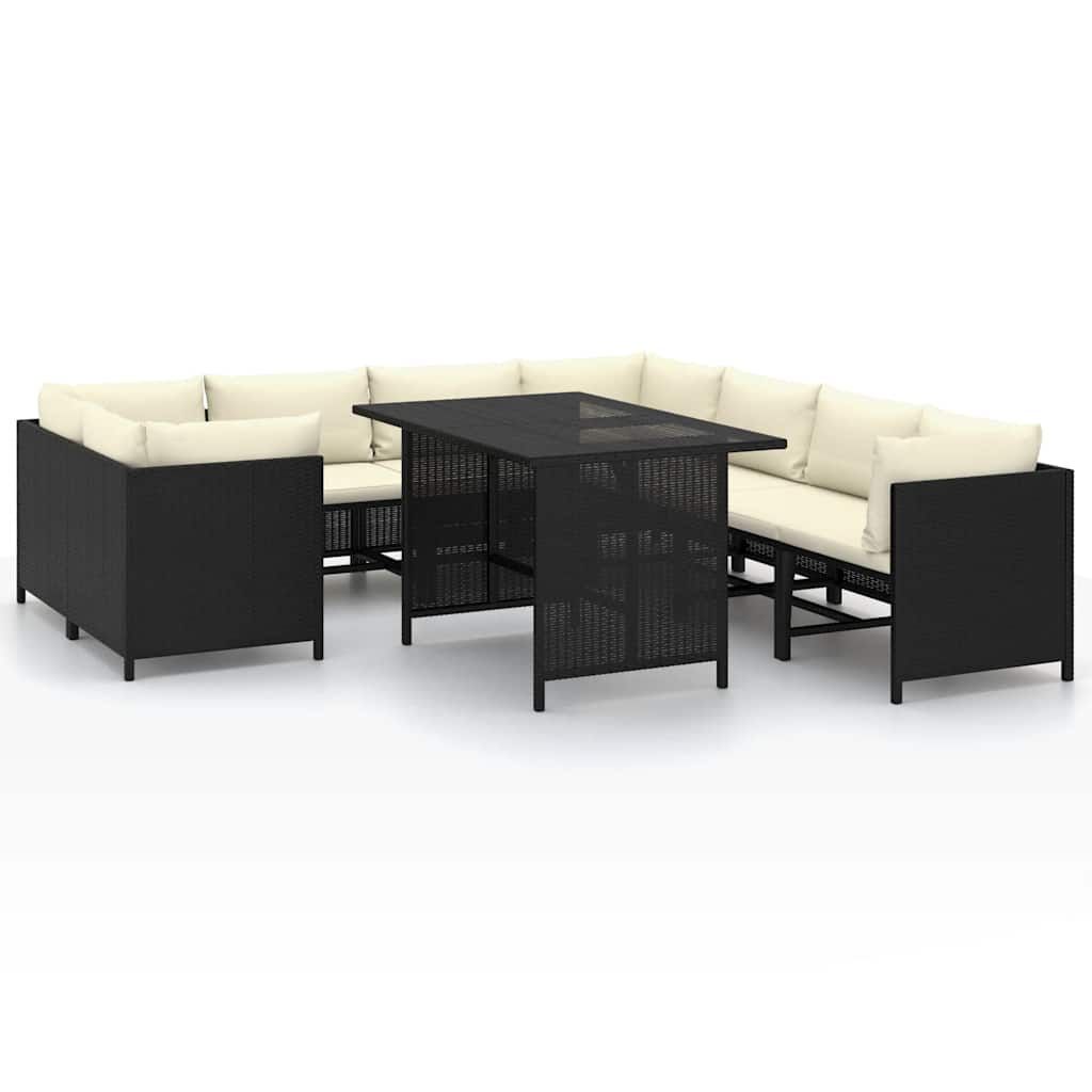 vidaXL 9 Piece Patio Lounge Set with Cushions Poly Rattan Black