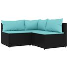 vidaXL 3 Piece Garden Lounge Set with Cushions Black Poly Rattan