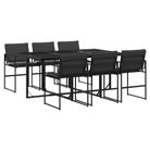 vidaXL 7 Piece Patio Dining Set with Cushions Black Textilene