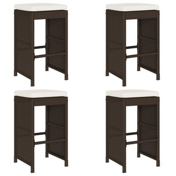 vidaXL Patio Bar Stools with Cushions 4 pcs Brown Poly Rattan