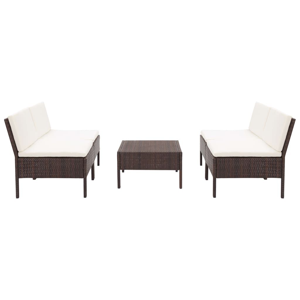vidaXL 5 Piece Patio Sofa Set with Cushions Poly Rattan Brown