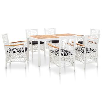 vidaXL 7 Piece Patio Dining Set Poly Rattan White