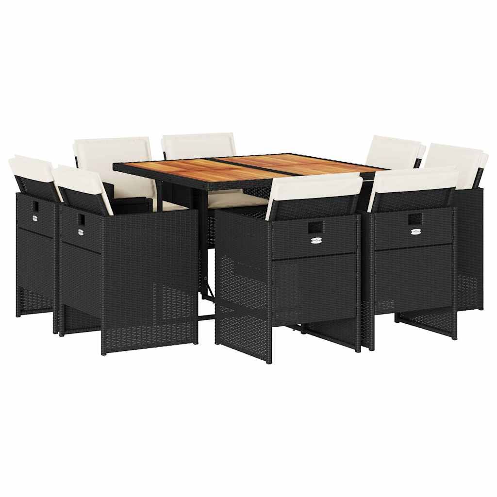 vidaXL 9 Piece Patio Dining Set with Cushions Black Poly Rattan
