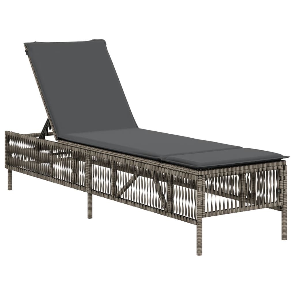 vidaXL Sun Lounger with Cushion Gray Poly Rattan