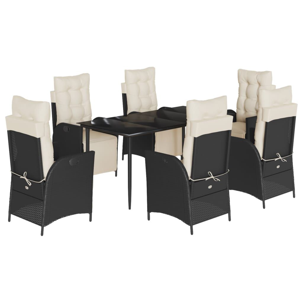 vidaXL 7 Piece Garden Dining Set with Cushions Black Poly Rattan