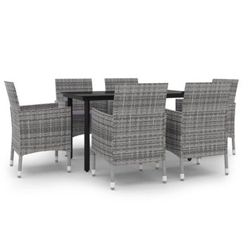 vidaXL 7 Piece Garden Dining Set with Cushions Poly Rattan and Glass