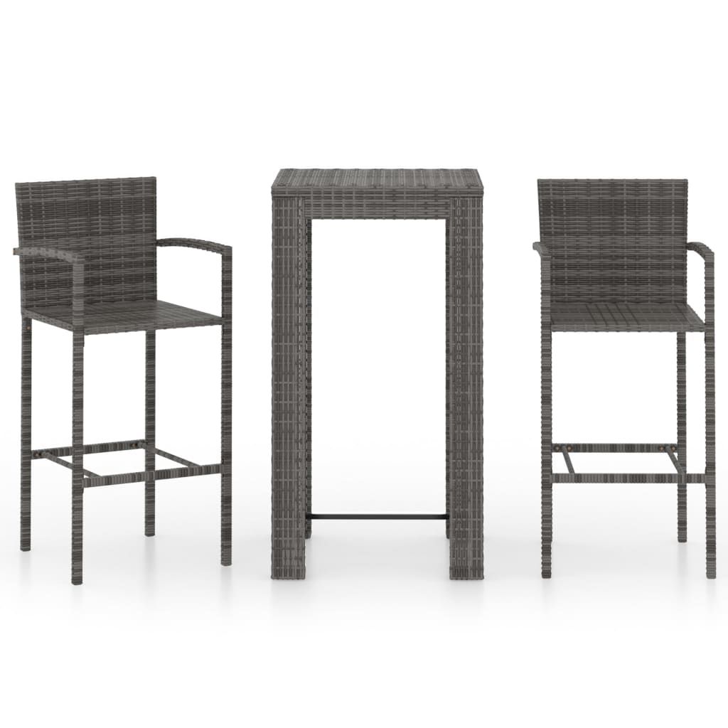 vidaXL 3 Piece Patio Bar Set with Armrest Poly Rattan Gray