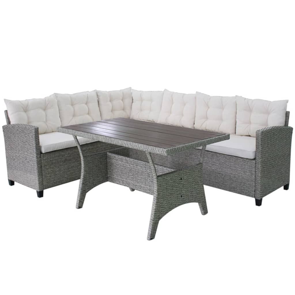 vidaXL 3 Piece Patio Lounge Set with Cushions Poly Rattan Gray