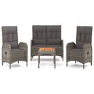 vidaXL 4 Piece Garden Dining Set with Cushions Grey Poly Rattan