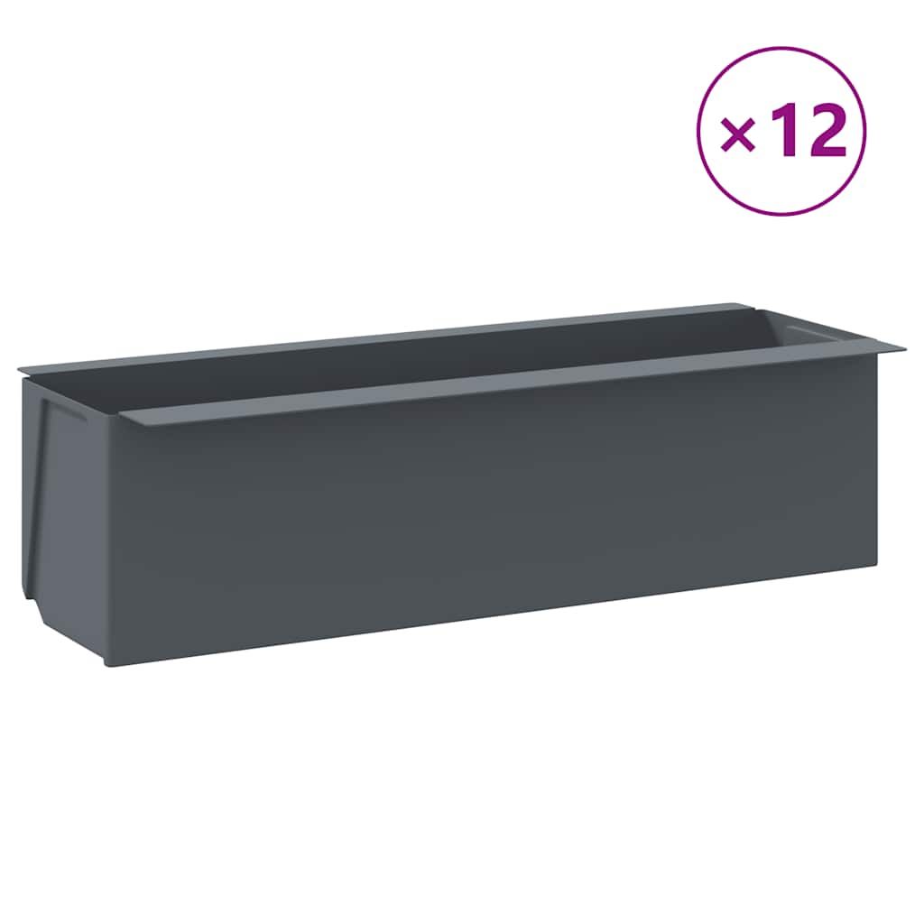 vidaXL Flower Boxes for Euro Pallets 12 pcs Gray 14.2"x5.3"x3.7" PP