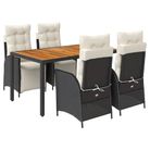 vidaXL 5 Piece Garden Dining Set with Cushions Black Poly Rattan