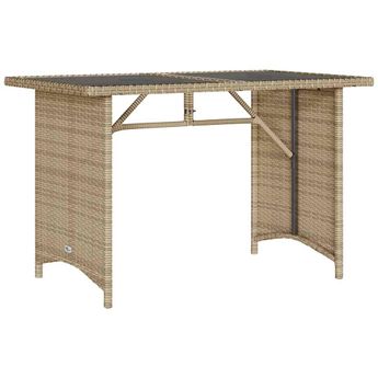 vidaXL Patio Table with Glass Top Beige 43.3"x26.8"x27.6" Poly Rattan