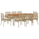 vidaXL 9 Piece Patio Dining Set with Cushions Beige Poly Rattan