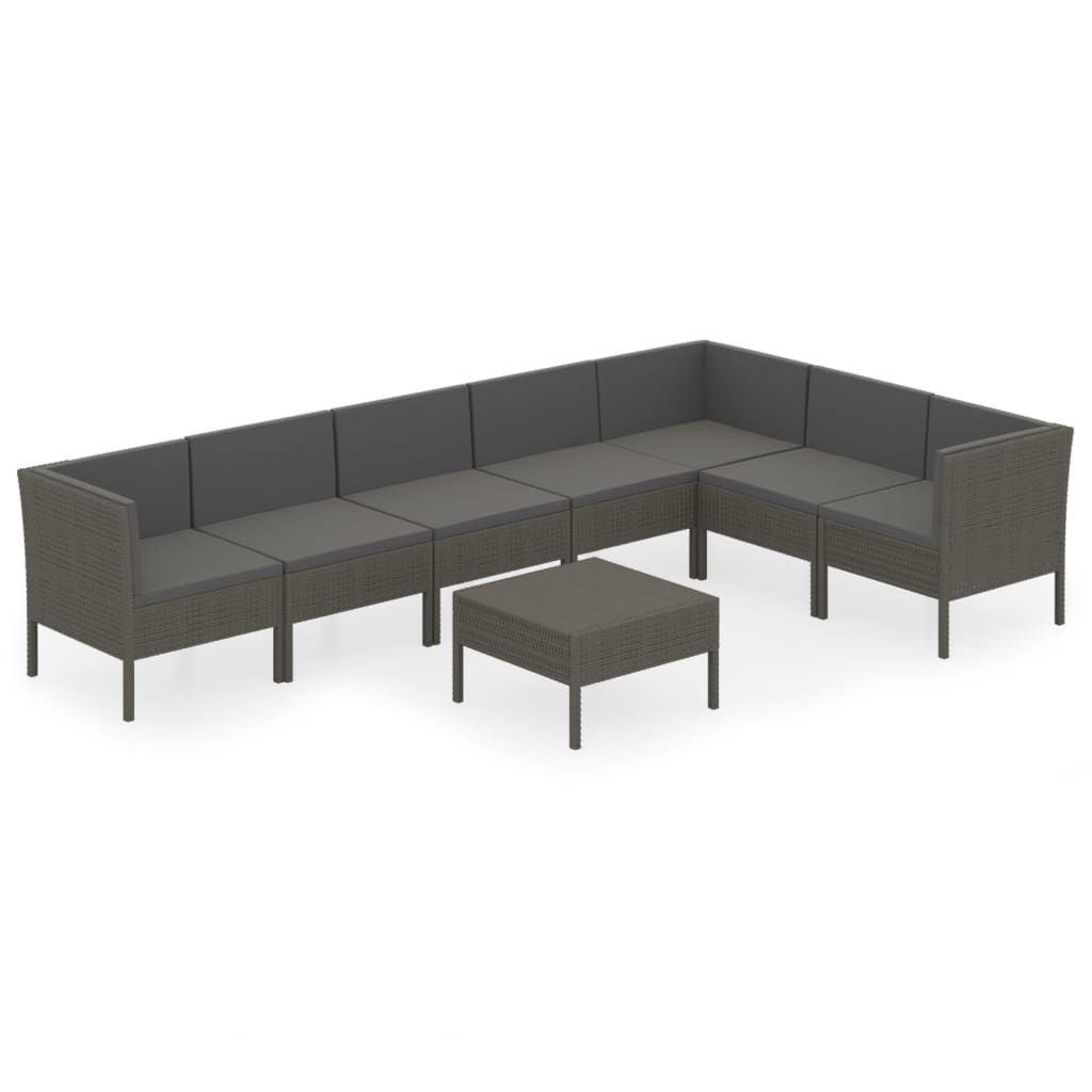 vidaXL 8 Piece Patio Lounge Set with Cushions Poly Rattan Gray