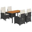 vidaXL 5 Piece Garden Dining Set with Cushions Black Poly Rattan