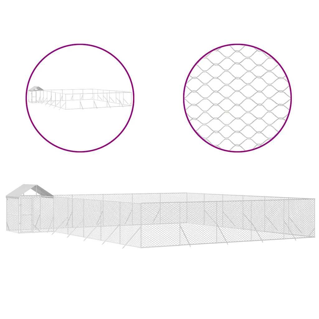 vidaXL Outdoor Dog Kennel with Roof Silver 12x12x2.5 m Galvanised Steel