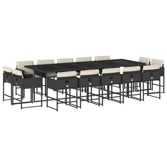 vidaXL 15 Piece Patio Dining Set with Cushions Black Poly Rattan