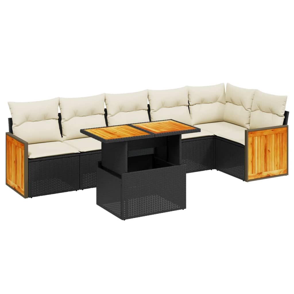 vidaXL 7 Piece Garden Sofa Set with Cushions Black Poly Rattan