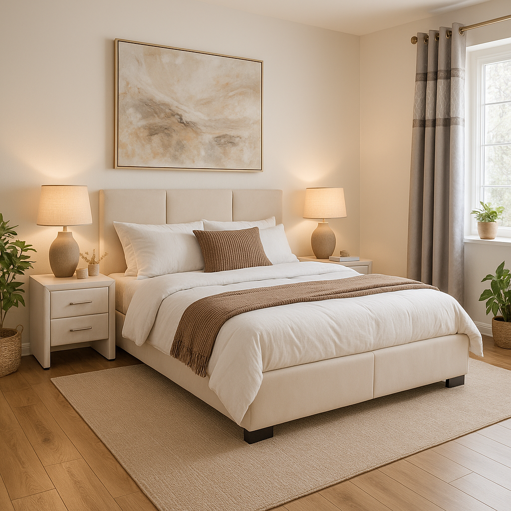 Modern bedroom in soft tones