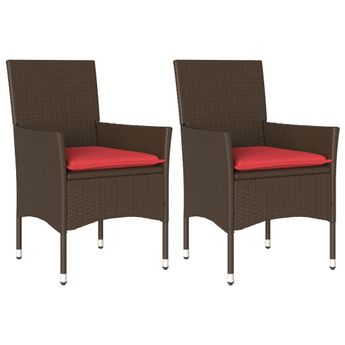 vidaXL Patio Chairs with Cushions 2 pcs Brown Poly Rattan