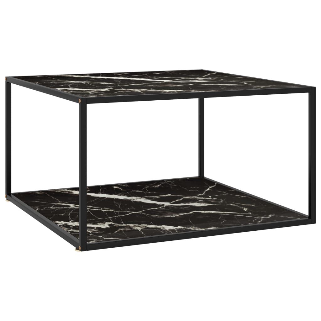 vidaXL Coffee Table Black with Black Marble Glass 90x90x50 cm