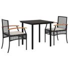 vidaXL 3 Piece Patio Dining Set with Cushions Black Poly Rattan