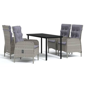 vidaXL 5 Piece Garden Dining Set with Cushions Grey and Black
