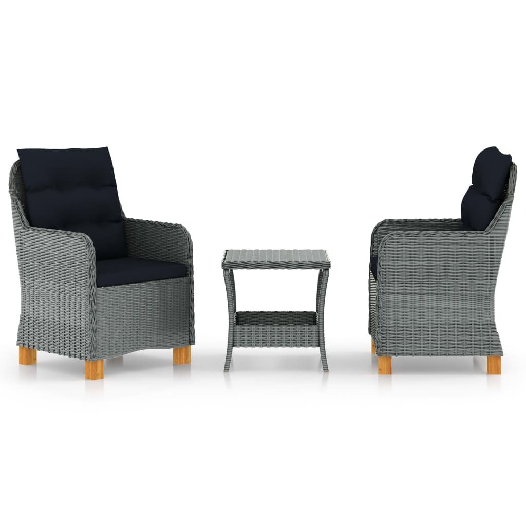 vidaXL 3 Piece Patio Lounge Set with Cushions Poly Rattan Light Gray