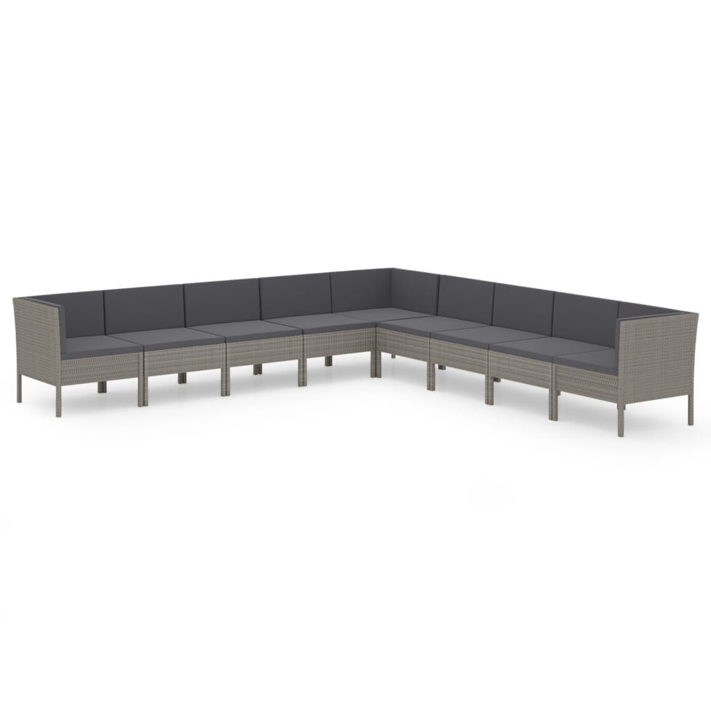 vidaXL 9 Piece Garden Lounge Set with Cushions Poly Rattan Grey
