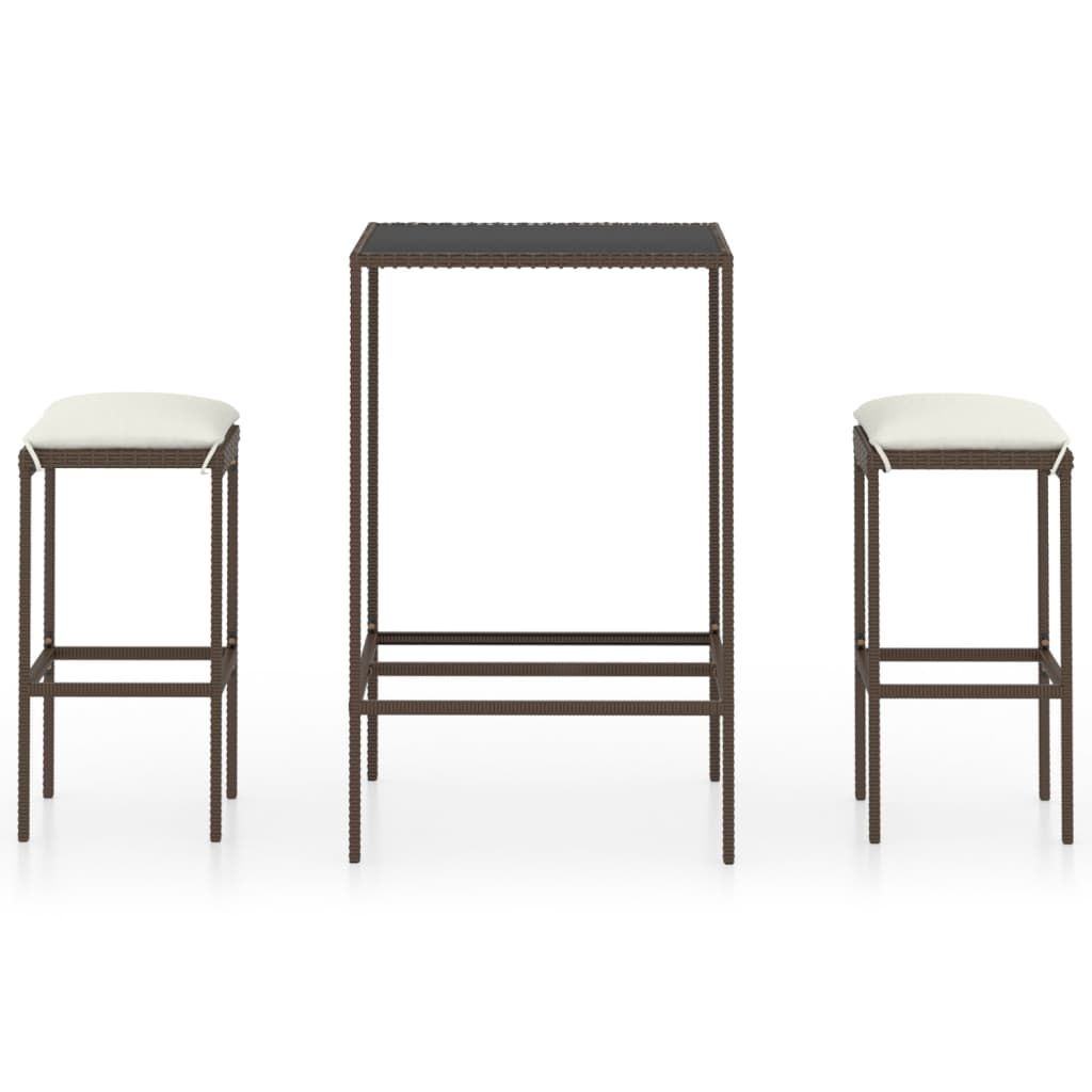 vidaXL 3 Piece Garden Bar Set with Cushions Poly Rattan Brown