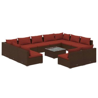 vidaXL 12 Piece Patio Lounge Set with Cushions Brown Poly Rattan