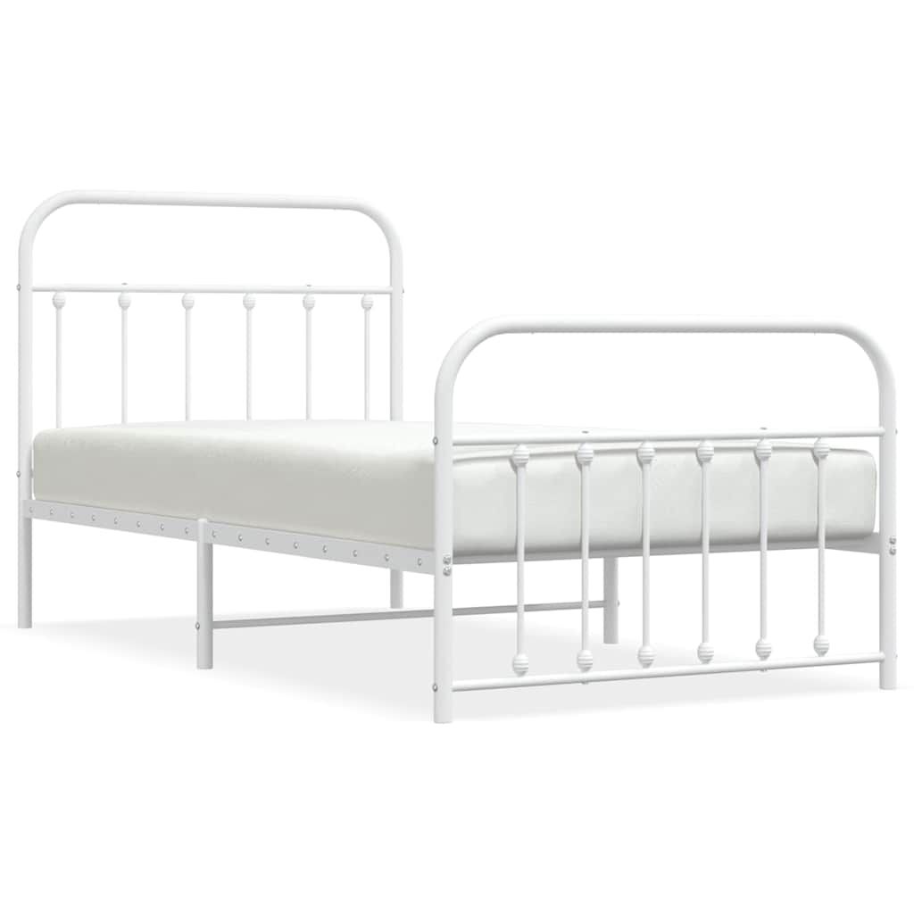 vidaXL Metal Bed Frame without Mattress with Footboard White 100x190cm