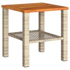 vidaXL Patio Table Beige 15.7"x15.7"x16.5" Poly Rattan Acacia Wood