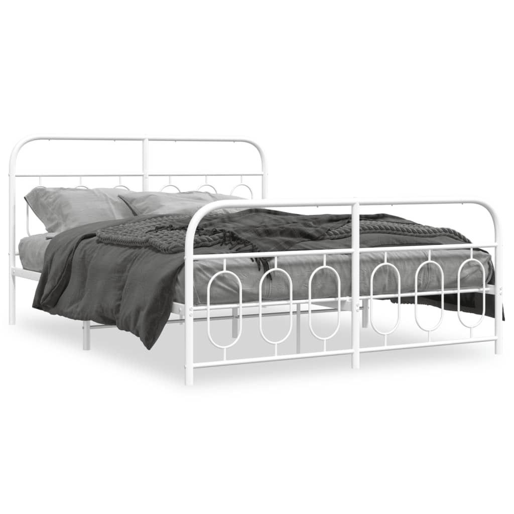 vidaXL Metal Bed Frame without Mattress with Footboard White 59.1"x78.7"