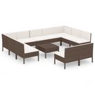 vidaXL 12 Piece Patio Lounge Set with Cushions Poly Rattan Brown
