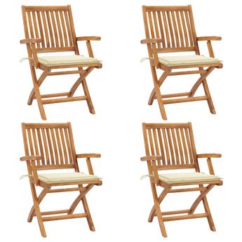vidaXL Folding Garden Chairs with Cushions 4 pcs Solid Teak Wood