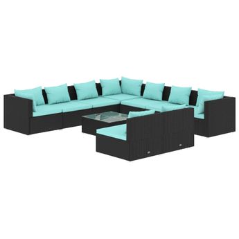 vidaXL 10 Piece Patio Lounge Set with Cushions Black Poly Rattan