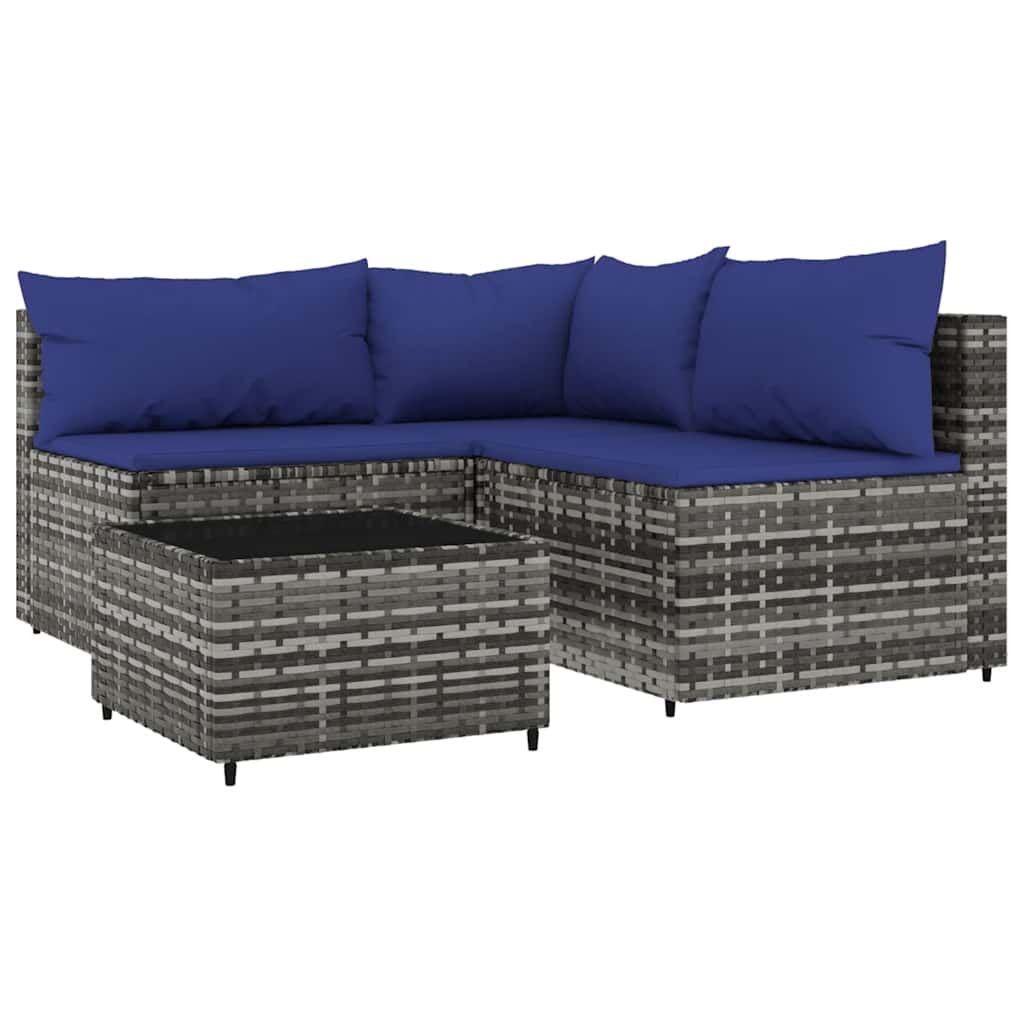 vidaXL 4 Piece Garden Lounge Set with Cushions Grey Poly Rattan
