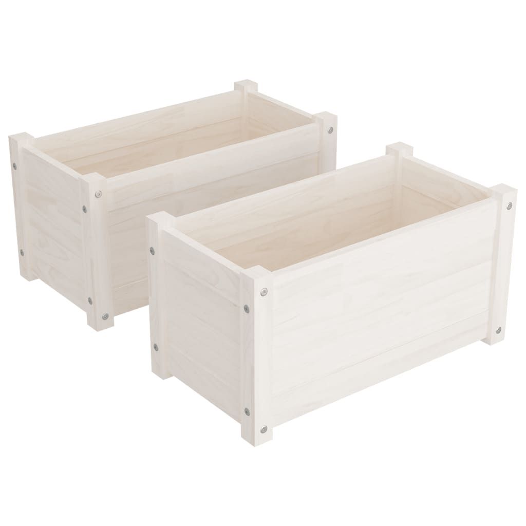 vidaXL Garden Planters 2 pcs White 23.6"x12.2"x12.2" Solid Wood Pine