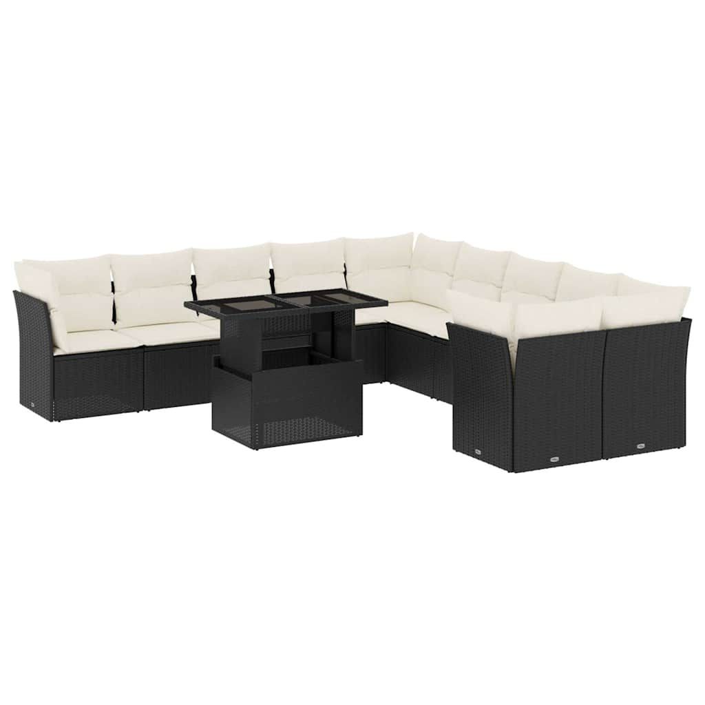 vidaXL 11 Piece Garden Sofa Set with Cushions Black Poly Rattan