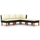 vidaXL 5 Piece Garden Lounge Set with Cushions Poly Rattan Black