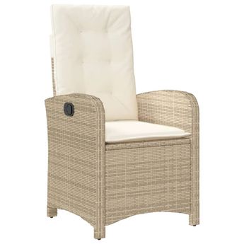 vidaXL Reclining Garden Chair with Cushions Beige Poly Rattan