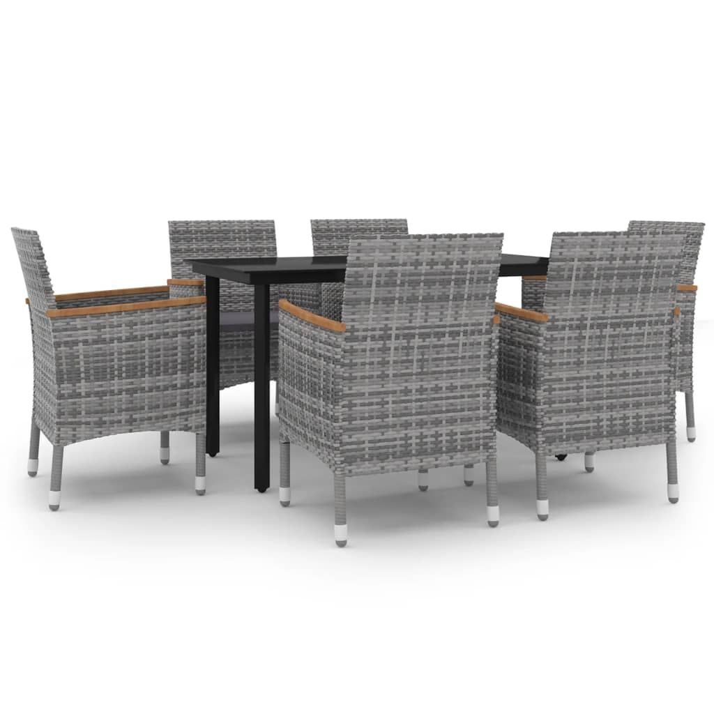 vidaXL 7 Piece Garden Dining Set with Cushions Poly Rattan and Glass