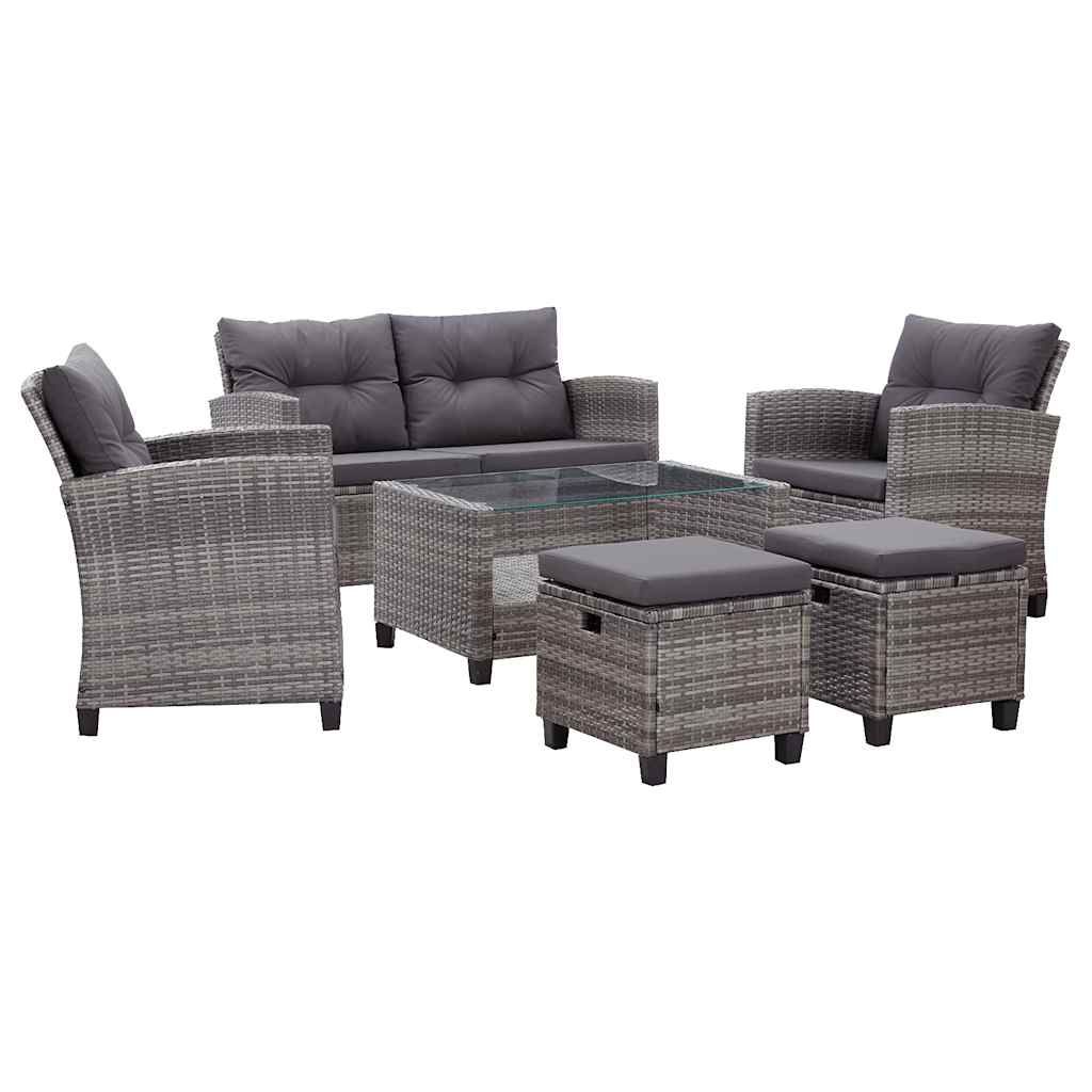 vidaXL 6 Piece Patio Sofa Set with Cushions Poly Rattan Dark Gray