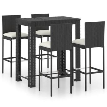 vidaXL 5 Piece Patio Bar Set with Cushions Poly Rattan Black